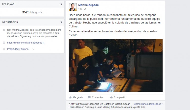 Roban camioneta de campaña de Martha Zepeda