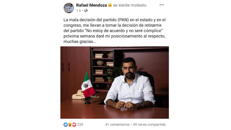 Anuncia Rafa Mendoza su retiro del PAN