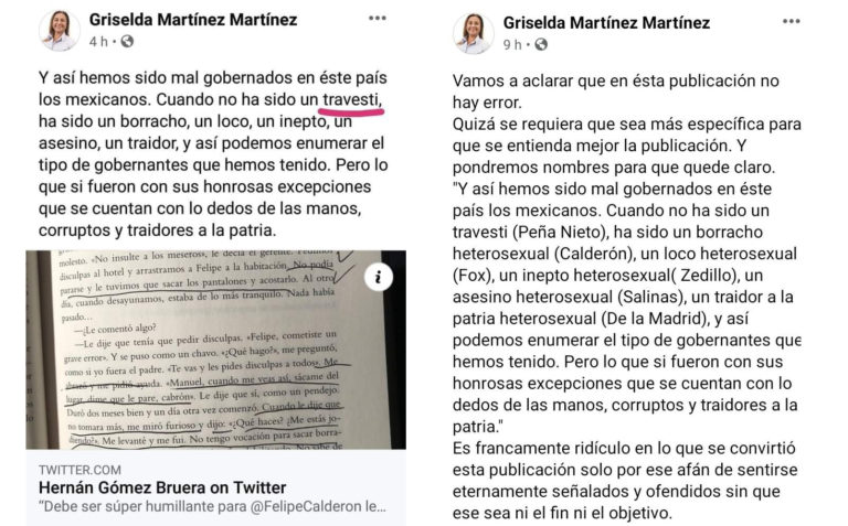 Critican a Griselda Martínez por usar «travesti» como insulto