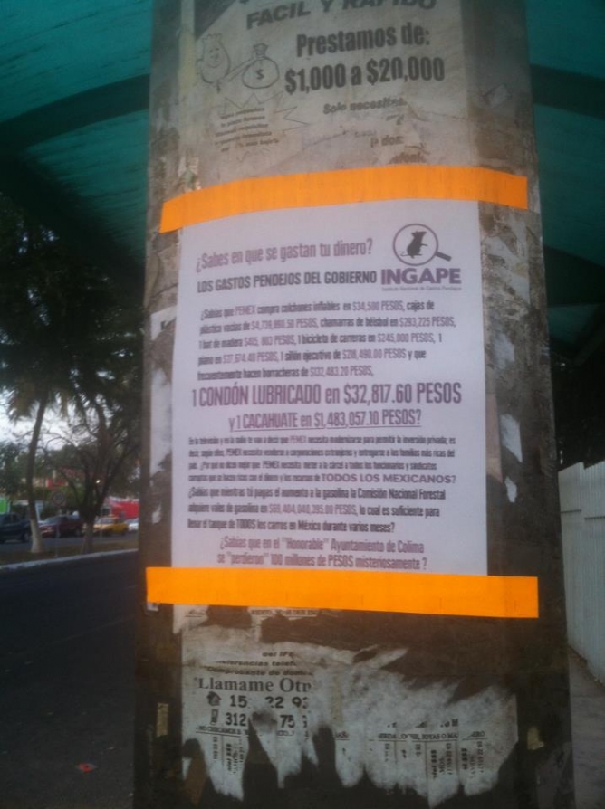 Exhiben “los gastos pendejos” del gobierno en las calles de Colima