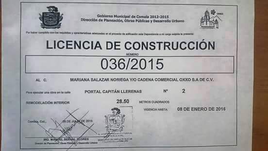 Exhiben licencia de construcción para Oxxo en Comala